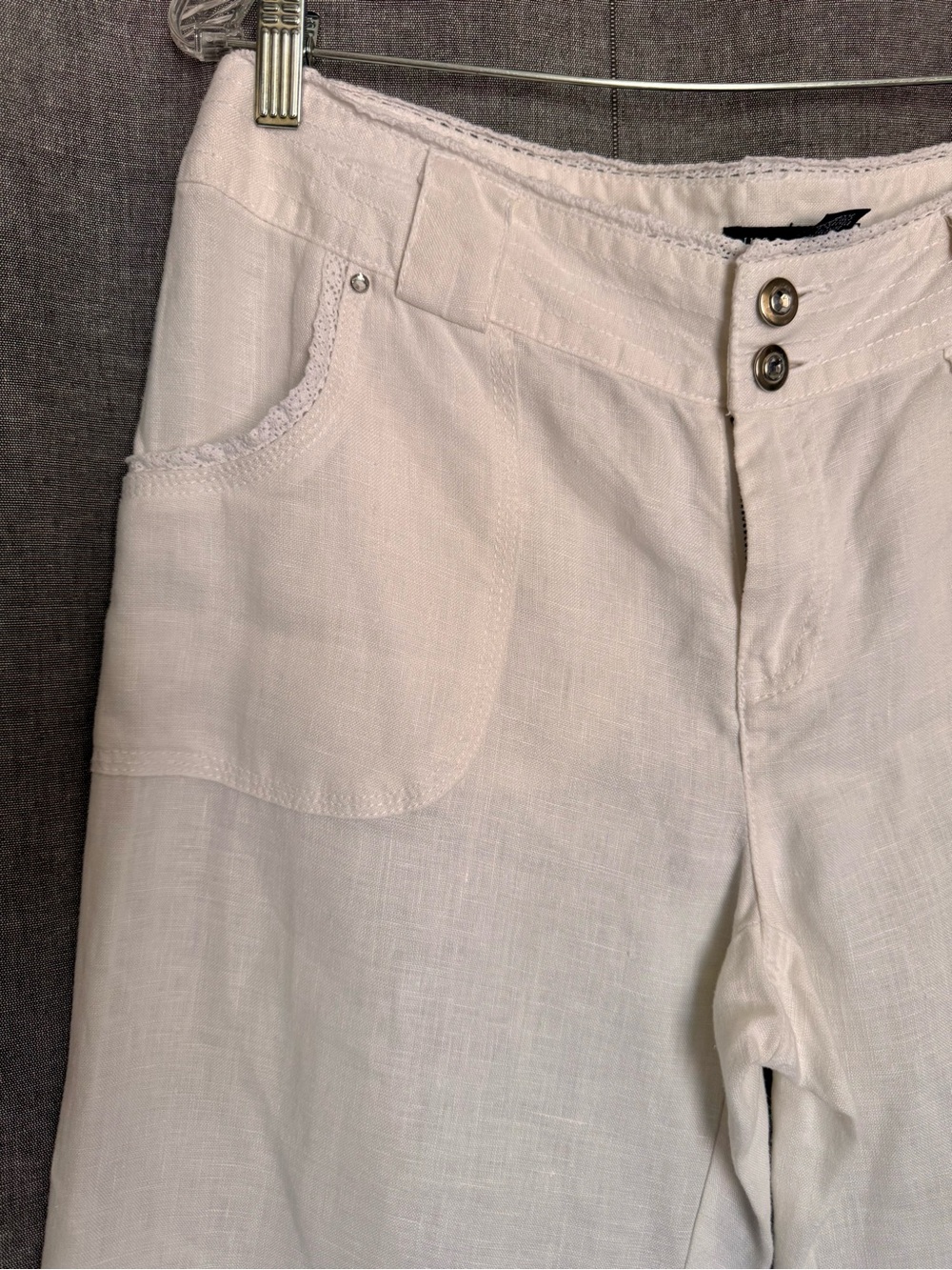 Inc International Concepts Womens Linen Wide Leg Pants Size 8 White Lace Detail